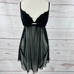 Jessica Simpson black mesh lace negligee velvet